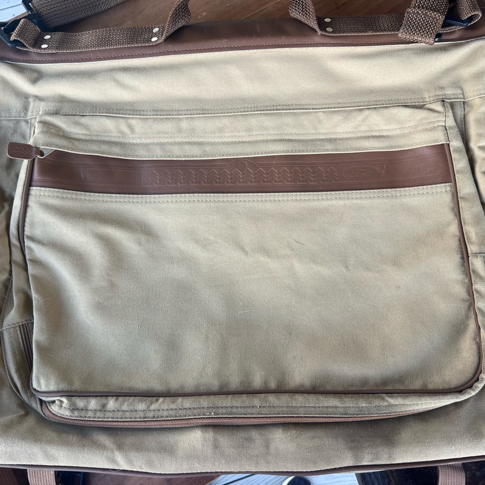 Vintage Eddie Bauer x Ford Khaki Duffel Bag with Brown Trim